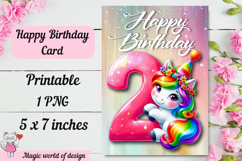 Unicorn 2th Happy Birthday Card, Printable png Product Image 2