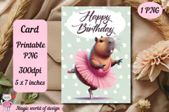 Happy Birthday Printable card png, Capybara With Flowers Product Image 1