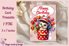 Printable Birthday Card Sweet Hedgehog with Floral png Product Image 1