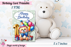 Teddy bear 1st Happy Birthday Card, Printable png Product Image 3