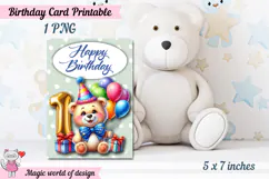 Teddy bear 1st Happy Birthday Card, Printable png Product Image 3