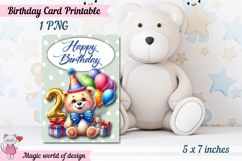 Teddy bear 2nd Happy Birthday Card, Printable png Product Image 2