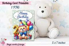 Teddy bear 2nd Happy Birthday Card, Printable png Product Image 2