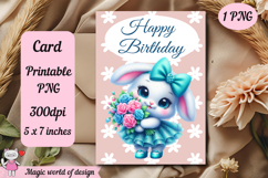 Birthday Printable card png, Bunny With Flowers Product Image 2