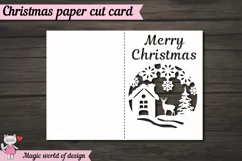 Merry Christmas Winter village card, Paper Cut Card svg Product Image 3