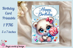 Printable Birthday Card with White Bear &amp; Lollipop Product Image 1