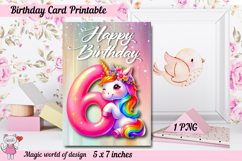 Unicorn 6th Happy Birthday Card, Printable png Product Image 2