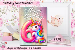 Unicorn 6th Happy Birthday Card, Printable png Product Image 2