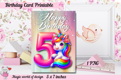 Unicorn 5th Happy Birthday Card, Printable png Product Image 2