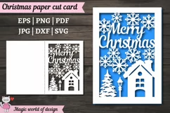 Merry Christmas Paper Cut Card svg, fold card, templates Product Image 1
