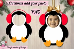 Christmas penguin Face Blank , Add Your Own Photo, Diy Templ Product Image 1