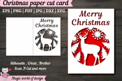 Merry Christmas Paper Cut Card svg, Deer fold card, template Product Image 1