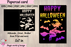 Happy Halloween Witch on a broom Card SVG Product Image 1