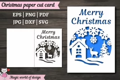 Merry Christmas Winter village card, Paper Cut Card svg Product Image 4