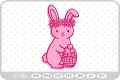 Bunny with Egg Basket Rabbit Easter Spring SVG PNG DXF Product Image 1