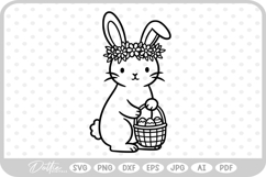 Bunny with Egg Basket Rabbit Easter Spring SVG PNG DXF Product Image 1