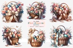 Floral Easter Basket Clipart, Pastel Spring Flowers Product Image 1