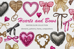 Heart Bows Ribbon Watercolor Clipart Product Image 1