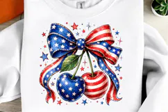 Coquette 4th of July Shirt, American Flag Cherry Bow Tee Product Image 1