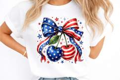 Coquette 4th of July Shirt, American Flag Cherry Bow Tee Product Image 2