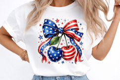 Coquette 4th of July Shirt, American Flag Cherry Bow Tee Product Image 3