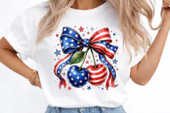 Coquette 4th of July Shirt, American Flag Cherry Bow Tee Product Image 3