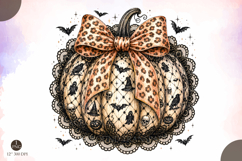 Coquette Black Lace Pumpkin Png, Leopard Bow Png Product Image 1