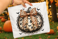 Coquette Black Lace Pumpkin Png, Leopard Bow Png Product Image 3