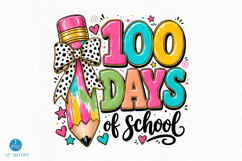Coquette Bow 100 day of school pencil png, 100 day of school Product Image 1