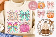 Coquette Bow Autumn Sublimation Design, Pastel Pumpkin PNG Product Image 1