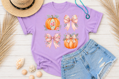 Coquette Bow Autumn Sublimation Design, Pastel Pumpkin PNG Product Image 2