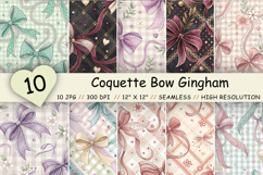Coquette Bow Gingham Digital Paper, Seamless Watercolor Pattern Bundle, Printable Scrapbook Paper, Pink Ribbon Feminine Design Collection