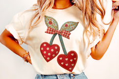 Coquette Valentine's Day Cherries Patchwork, Valentine Bow Product Image 2