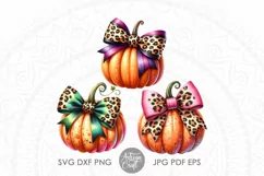 Pumpkin with Coquette Bow in leopard print PNG for sublimation 