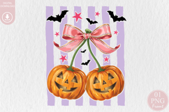Coquette Bow Pumpkin Cherry PNG, Halloween Sublimation Desig Product Image 1