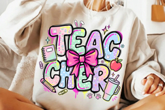  Teacher PNG, Back to School PNG, Preppy Teacher SVG, Coquette Bow PNG, Teacher Shirt Design, School PNG, First Day of School, Doodle Letters PNG, Teacher Appreciation, Girly School PNG Start agent Create