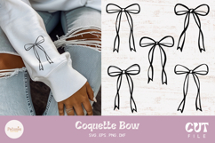 ribbon coquette bow outline svg cut file for cricut being used as a print on a sleeve