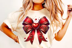 Valentines Coquette Bow PNG, Valentine's Day Bow PNG, Hearts Product Image 2