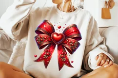 Valentines Coquette Bow PNG, Valentine's Day Bow PNG, Hearts Product Image 1