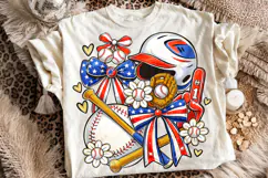 Baseball Coquette Bow American Flag PNG, Baseball Game Day Product Image 1