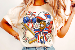 Baseball Coquette Bow American Flag PNG, Baseball Game Day Product Image 3