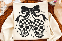 Coquette Checkered Cherry Skull SVG, Checkered Gothic Bow Product Image 1
