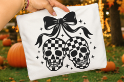 Coquette Checkered Cherry Skull SVG, Checkered Gothic Bow Product Image 2