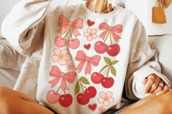 Boho Cherry Coquette Bow PNG, Cherries Bow PNG, Summer PNG Product Image 2