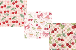 Cherry Pattern, Coquette Aesthetic, Cherry Seamless Paper, Gingham Digital Paper, Retro Diner Vibe, Vintage Cherry Pattern, Pink and Red Palette, Cherry Gingham Checks, Kawaii Bow Patterns, Cupcake Motif Paper, Picnic Style Paper, Cherry Scrapbook Paper