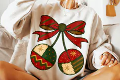 Christmas Cherries Coquette Bow PNG, Merry Christmas PNG Product Image 1