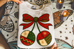Christmas Cherries Coquette Bow PNG, Merry Christmas PNG Product Image 3