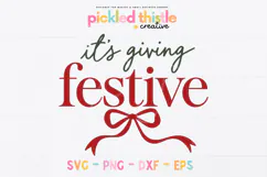 A minimalist holiday SVG design combining muted forest-green cursive, cranberry-red lettering, and a simple decorative Christmas bow.
