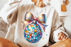 Glitter Disco Ball Coquette Bow PNG, Sequin Coquette Bow Product Image 1
