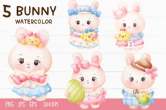 Easter bunny watercolor clipart kawaii animal rabbit Product Image 1